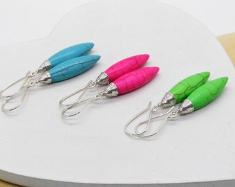 Howlite drop earrings • 3 colors to choose from • pink, turquoise, light green • with handmade 935 silver ear hooks • gift for her