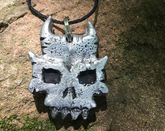 Skull Necklace,Skull Pendant,Skull Charm,Human Skull,Skull Jewelry,Horned Skull,Evil Skull,Demon,Metal Skull,Bones,Deaths Head,Silver Skull