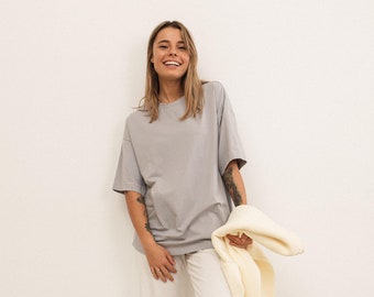 Gray Cotton Oversized Women T-shirt
