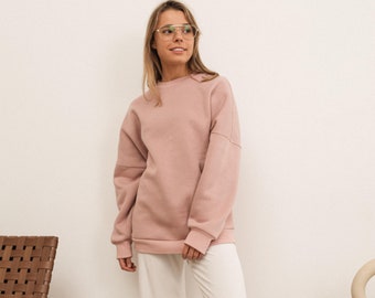 Plain pink fleece onesize sweatshirt for woman, multiple colors trendy cotton oversized sweatshirt