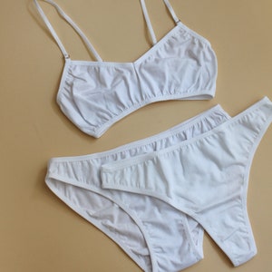 White Cotton Underwear Set For Woman, White Comfortable Cotton Lingerie, Cotton Bra And Panty Set