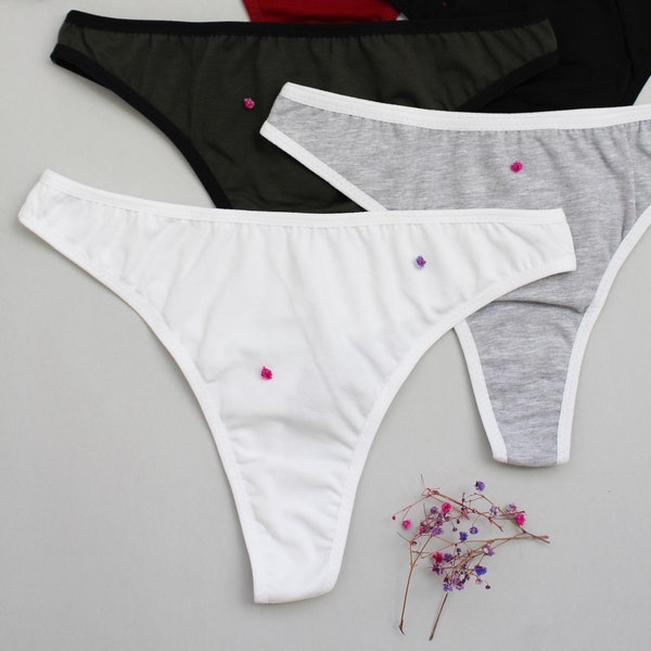 Cotton Thong Panties Set For Woman, Mid-Rise Cotton Thong Panty, Cotton Lingerie