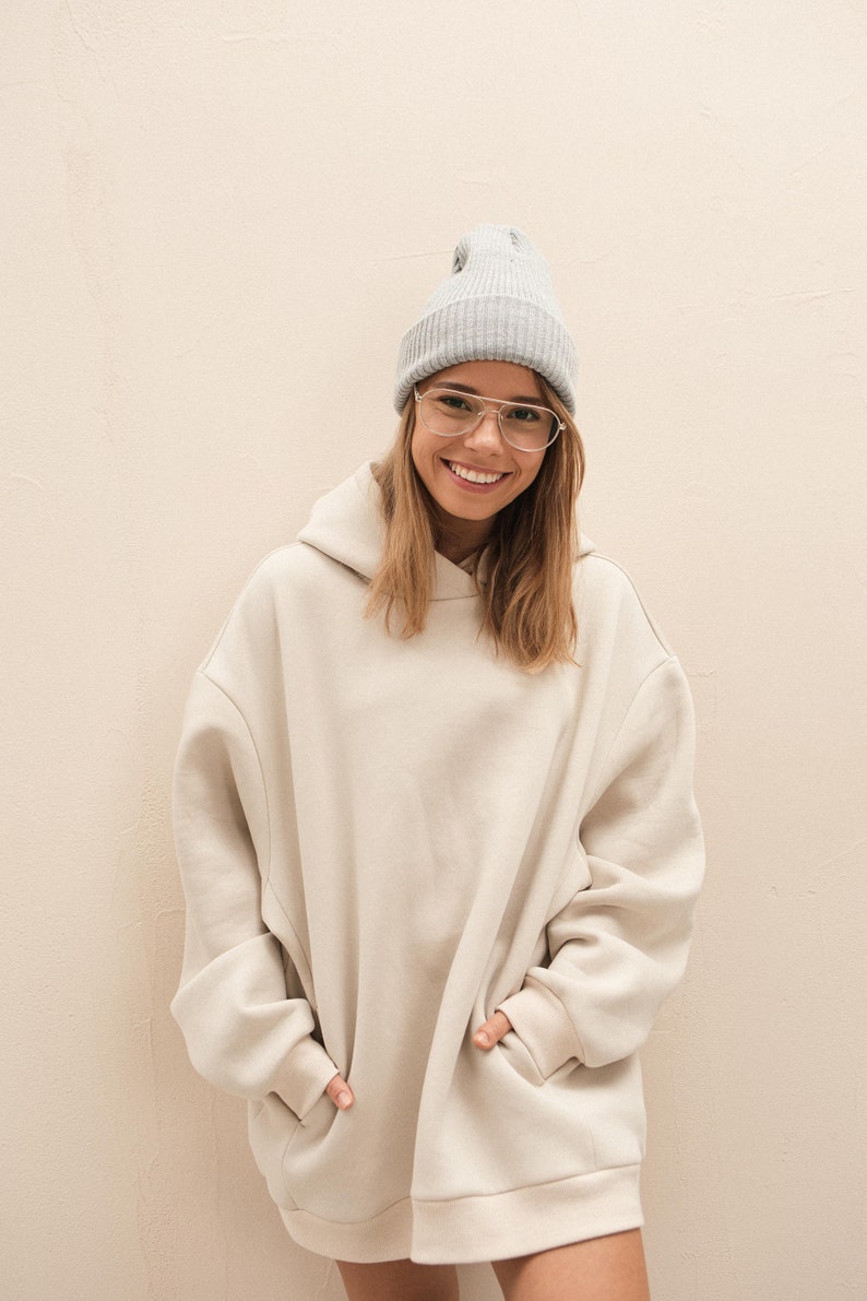 Gray-beige Plain Essential Hoodie for Women Basic Aesthetic | Etsy