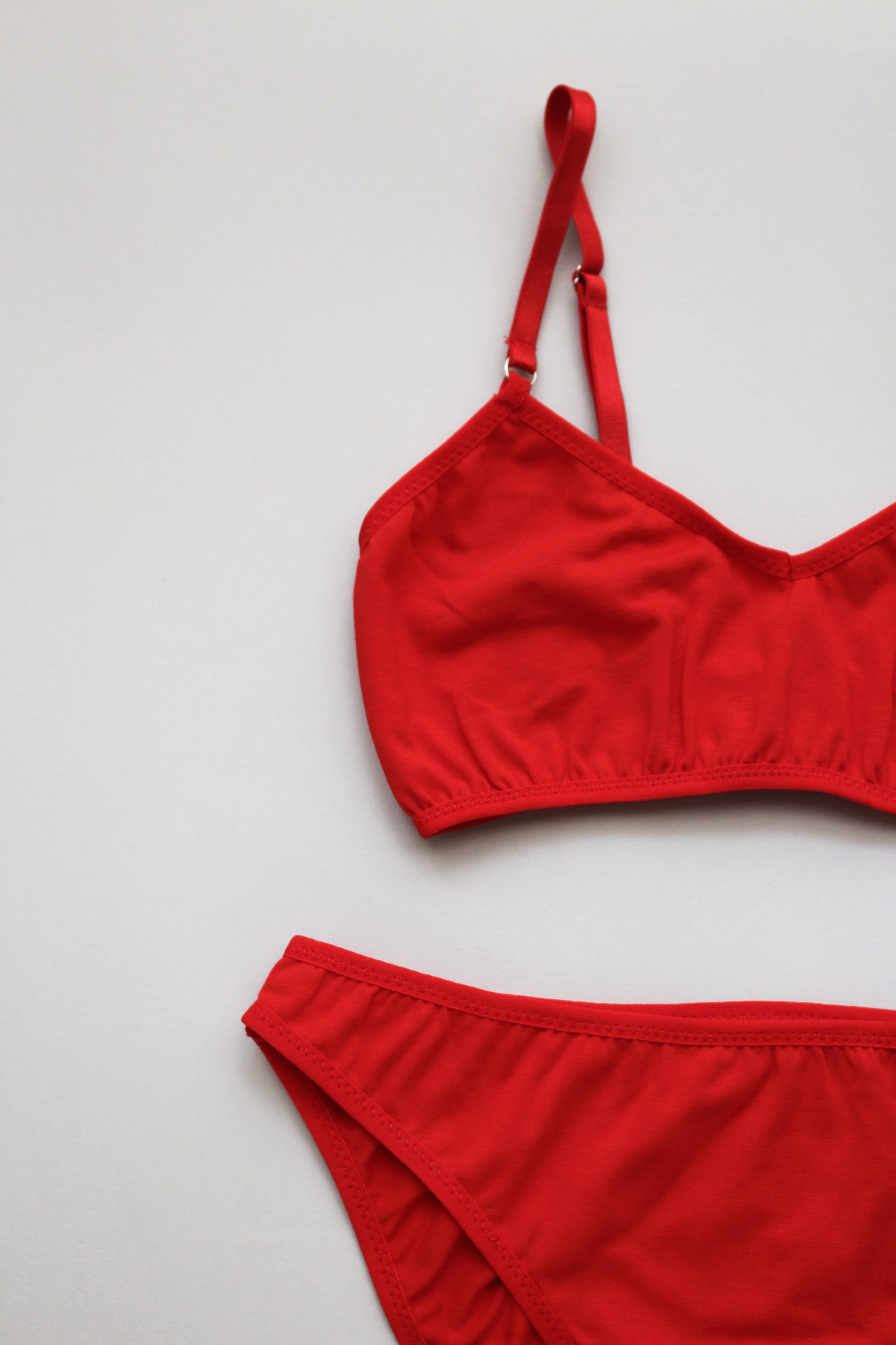 Red Cotton Underwear Set for Woman, Red Bralette and Low Rise