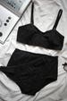 Black cotton lingerie set / Organic cotton wireless bralette / Comfortable woman's underwear / Cotton high waisted panties / Bra and panties 