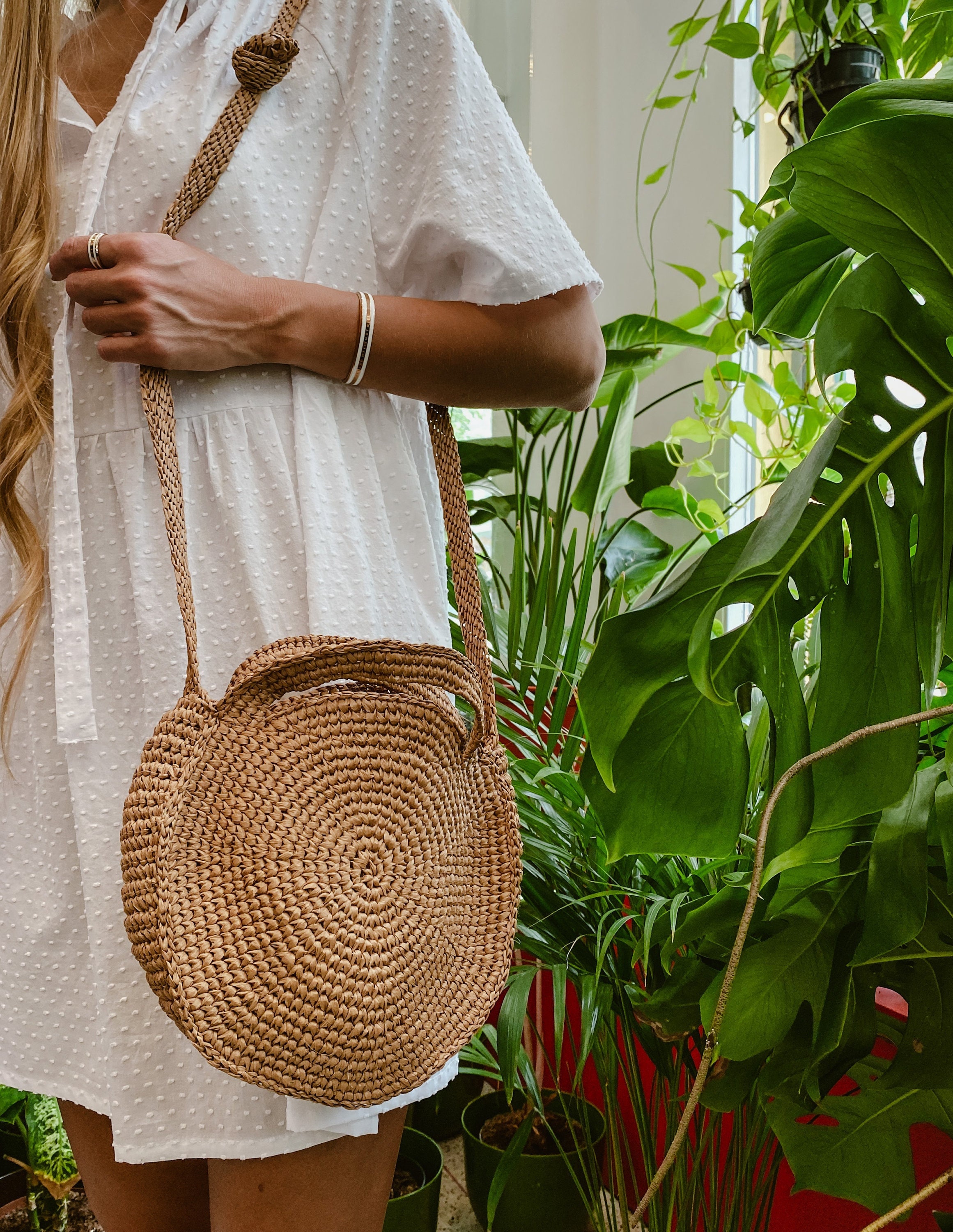 Ashville Small - Crochet Raffia Crossbody Tote