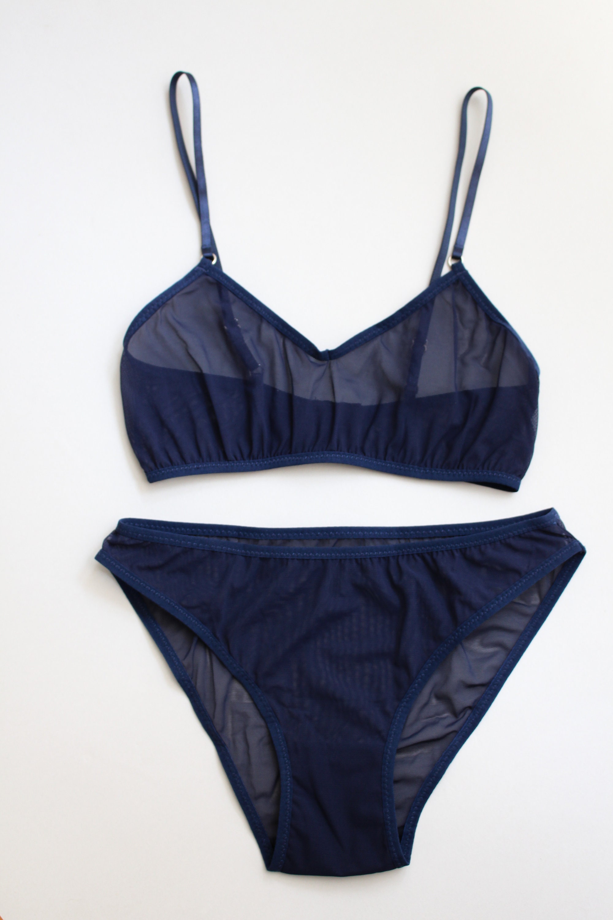 Navy Blue Sheer Mesh Lingerie Set / Sexy See Through Underwear | Etsy