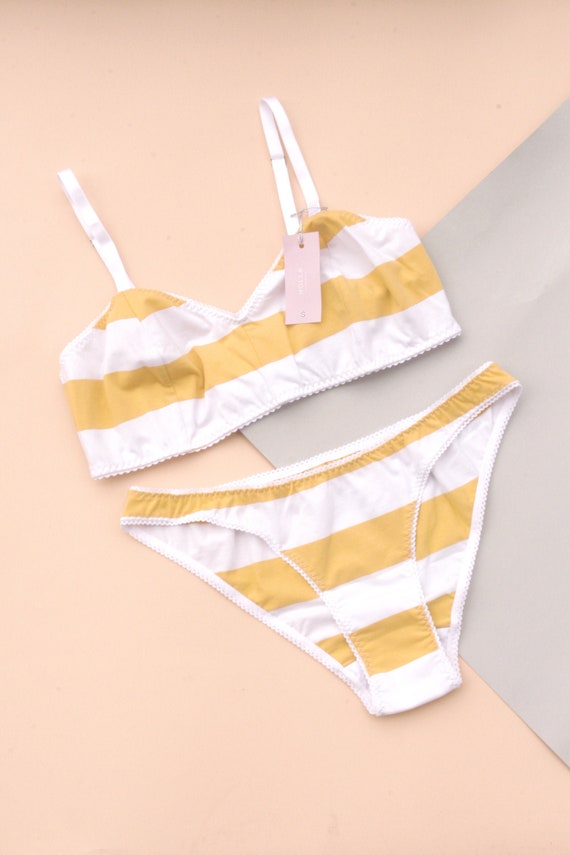 White and Yellow Cotton Lingerie Set / Comfortable Organic Cotton