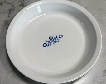 Vintage Corning Ware Blue Cornflower 9 Inch Pie Plate P-309 White Black Stamp