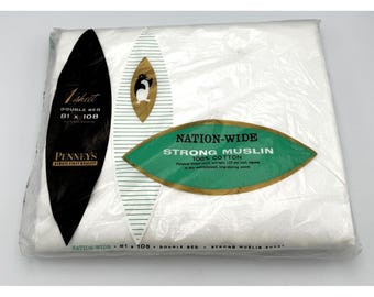 Vtg Penney's Nation-Wide Strong Muslin White Double Flat Sheet 100% Cotton NOS