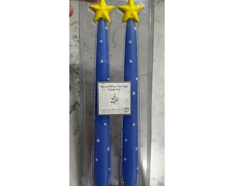 Vintage Dept 56 Starry Night Taper Candles – Blue & White Dot 11.5" Pair (NIP)