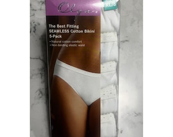 Vtg Olga 5-Pack Seamless Cotton Bikini Underwear XL/8 White Deadstock 90s Y2K