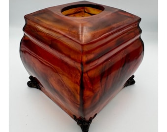 Vintage Faux Tortoiseshell Lucite Acrylic Tissue Box Cover Ornate Resin Feet