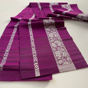 Antique Japanese Silk Fabric Obi Belt for Kimono Hakata hanhaba Obi Purple Silver