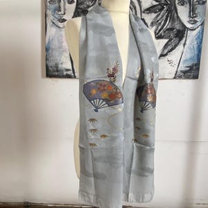 Sciarpa di seta Obiage – Sciarpa di seta fatta a mano per lo stile kimono – motivo a ventaglio di alta qualità