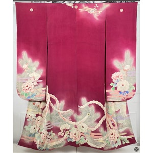 Antyczne kimono ślubne Furisode – ręcznie szyte jedwabne, haft, 5 pon., ok. 1900 r.