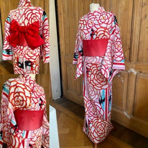 Japanese Yukata Kimono SET for Women with Tsukuri Obi Belt | 100% Cotton Summer Kimono | Festival Outfit, Cosplay, Japan Fashion