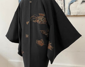 Kimono VIntage, Urushi 漆 Japanische Jacke aus Seide, handgenäht ANTIQUE 1920er Brokat Top Zustand!