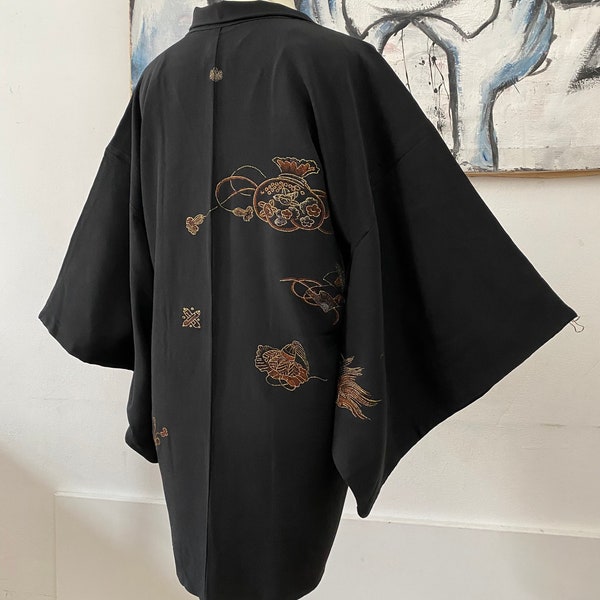 Kimono VIntage, Urushi 漆 Veste japonaise en soie, brocart ANTIQUE des années 1920 cousu main Excellent état !