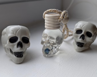 Skull Car Diffuser: Spooky Hanging Air Freshener, Goth Decor Horror Gift Witchy Decor Car Freshener Hanging Diffuser Skull Crystals + Flower