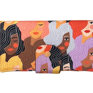 Portefeuille en coton pour adultes, visages de femmes, étui pour téléphone portable, porte-monnaie