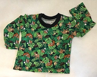 T-shirt, kids long sleeved cotton jersey jungle tee