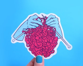 Knitting Brain Sticker: Anatomy Art, Mental Health Decal