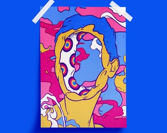 Colorful Woman Face Art Print: Pop Surrealism Wall Decor