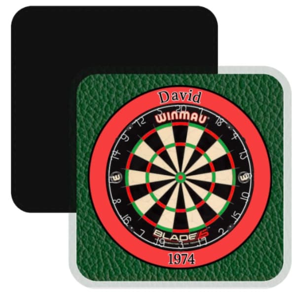 Faux leather dart board coaster. Father’s Day. Darts. Coaster. Personalised.