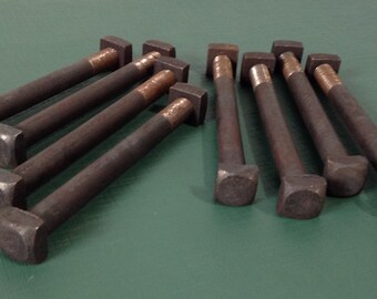8 Vintage 7" Industrial Machine Bolts and Nuts, Salvaged Hardware, Assemblage, Steampunk, Woodworking Supply, New Old Stock Hardware