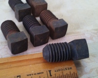 6 Vintage 1" Machine Bolts, Small Chunky Machine Screws, Steampunk, Industrial, Assemblage, Metal Sculpture Supplies, Salvaged Hardware