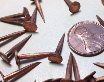 30 Vintage Copper Tacks, 5/8" Long Tacks, Salvaged Hardware, Carpentry Woodworking Supply - Lot of 30 Tacks