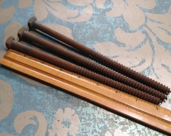3 Vintage Lag Bolts, 8" Industrial Lag Screws, Salvaged Bolts, Industrial Salvage, Rusty Bolts, Salvaged Hardware, Assemblage, Steampunk