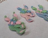 Set of 3 Vintage Clown Appliques, Pink Blue Green Clowns Embroidery Appliques, Vintage Embroidered Applique Animals