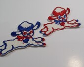 Pair of Vintage Lamb Appliques, Blue Red White Lambs Embroidery Appliques, Vintage Embroidered Applique Animals