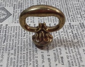 Vintage Brass Key Knob Pull for Cabinet Door or Drawer 1 1 8 quot X 1 1 4 quot - No Screws Included