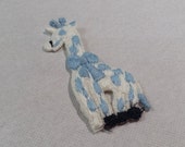 Vintage Giraffe Applique, Light Blue White Giraffe Embroidery Applique, Vintage Embroidered Applique Animals