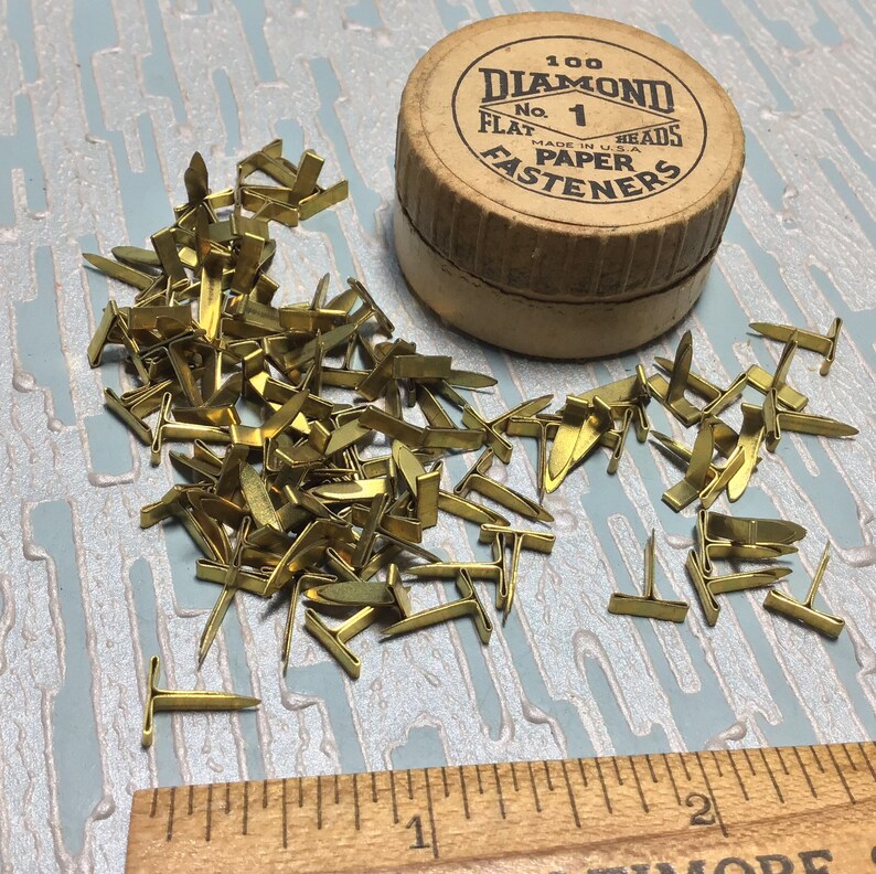100 Vintage Brass Paper Fasteners Flat Head Etsy