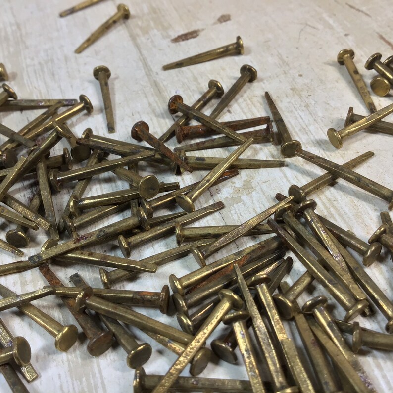 25 Vintage 34\u201d Brass Plated Square Cut Nails