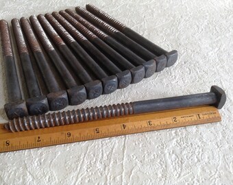 12 Large 8" Industrial Lag Bolts, Vintage Lag Screws, Salvaged Hardware, Restoration Hardware, Industrial, Steampunk, Assemblage Supply