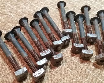 24 Nuts and Bolts, Vintage Carriage Bolts, Salvaged Hardware Supply, Industrial, Steampunk, Assemblage Woodworking Supply, New Old Stock