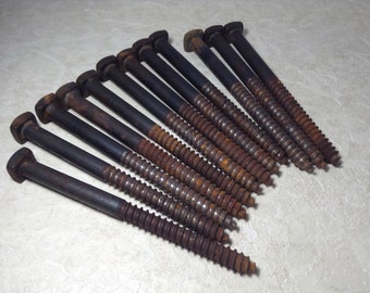 12 Vintage Lag Screw Bolts, Rusty Bolts, Salvaged Hardware, Restoration Hardware, Industrial, Steampunk, Assemblage Supply