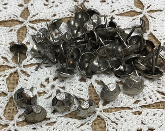 50 Upholstery Tacks, Vintage Old Stock Silver