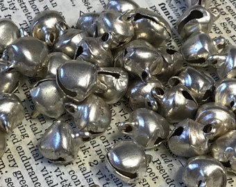 50 Vintage Tiny Silver Toned Jingle Bells