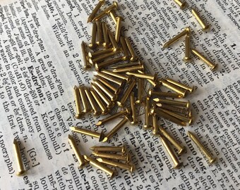 Old 1/4” Brass BRADS 50 Vintage NAILS Escutcheon pins USA made 20 ga small head 