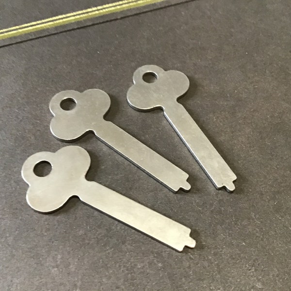 3 Flat Keys, Key Blanks, Uncut Keys, NOS Keys, Key Charms, Blank on Both Sides