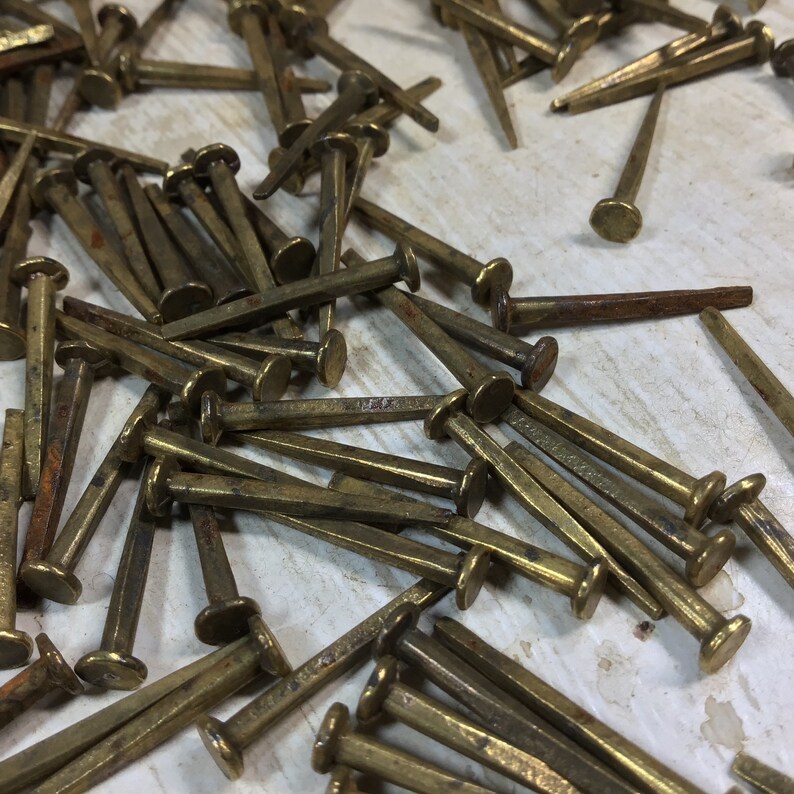 25 Vintage 34\u201d Brass Plated Square Cut Nails