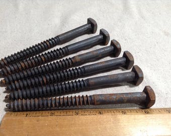 12 Large 6" Industrial Lag Bolts, Vintage Lag Screws, Salvaged Hardware, Restoration Hardware, Industrial, Steampunk, Assemblage Supply