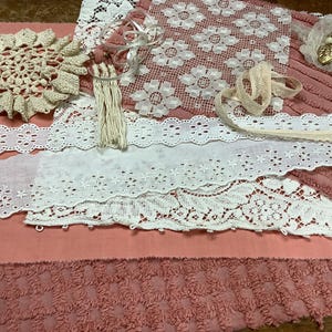Vintage Junk Journal Salmon, Apricot & Creamy White Junk Journal, Slow Stitching Bundle
