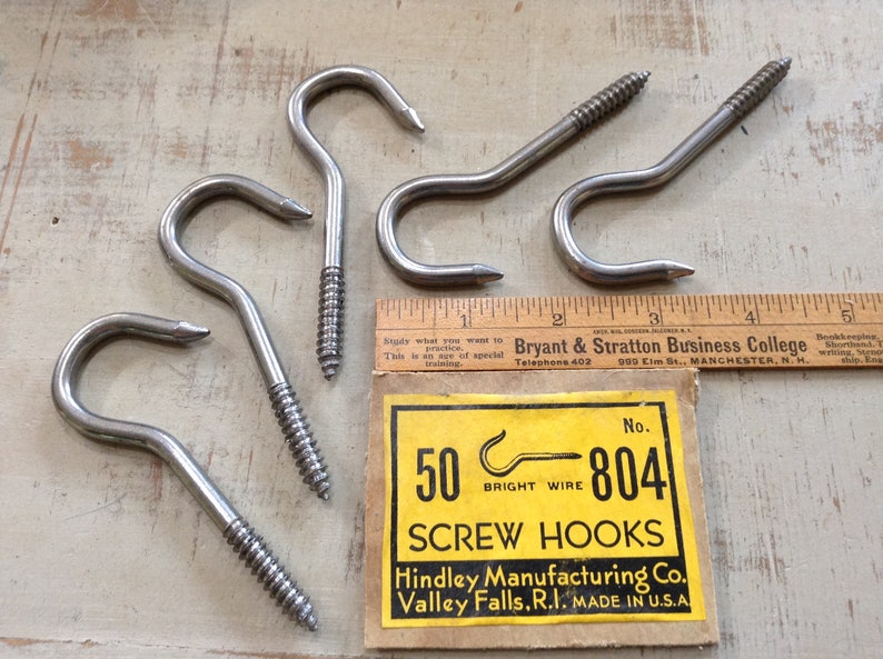 5 Vintage Screw Hooks 3 7 8 Hooks Ceiling Hooks Plant Etsy